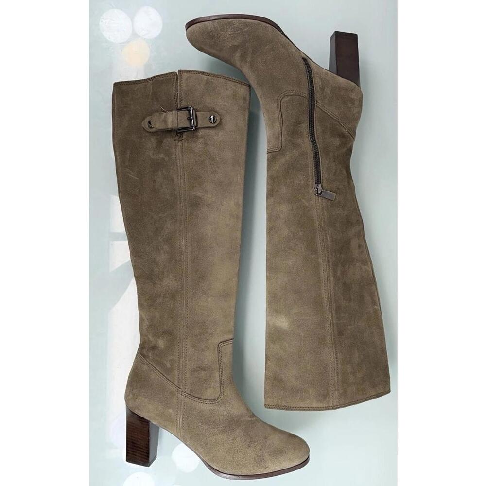 Michael Kors Burke Knee High Suede Boots Sz 7.5 Equestrian Chic Block Heel - Picture 6 of 9